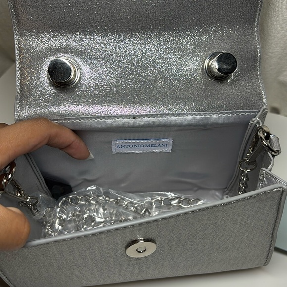Antonio Melani Metallic Bow Top Handle Satchel Bag In Silver | NWT - Picture 12 of 13